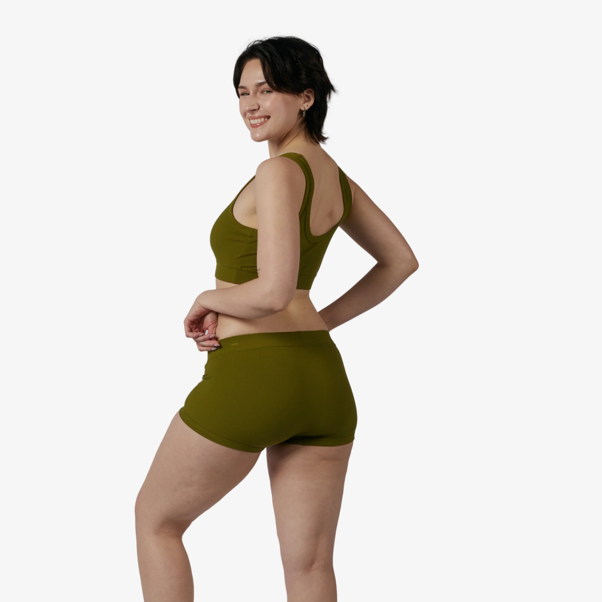 Bamboo Rib Boy Shorts - Avocado - Image 5