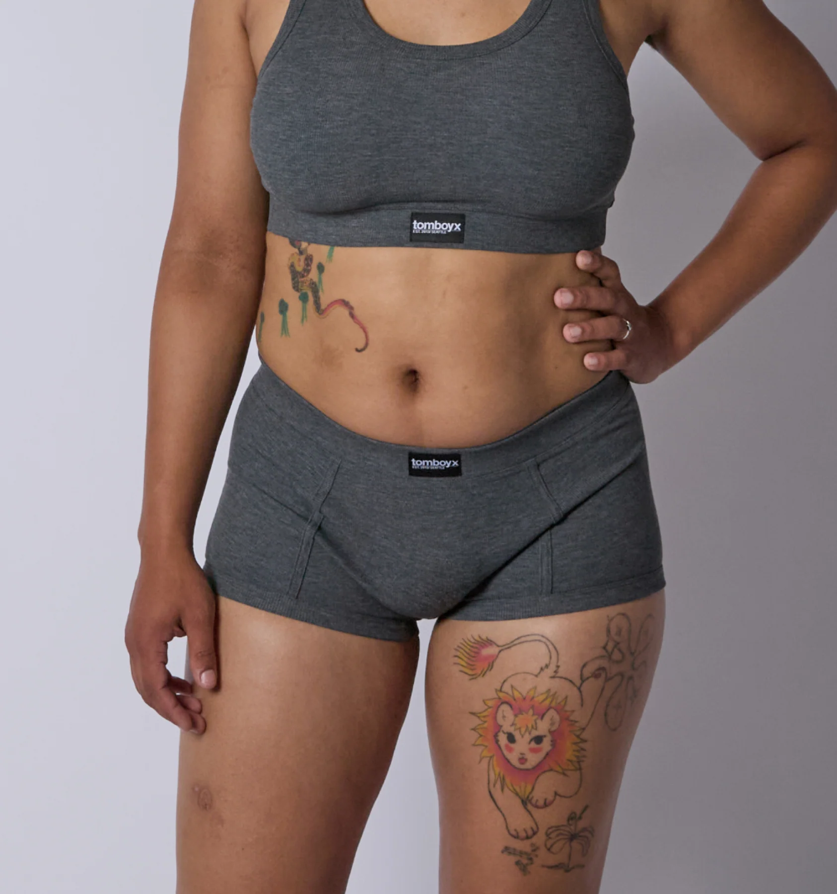 Bamboo Rib Boy Shorts - Heather Gray - Image 3