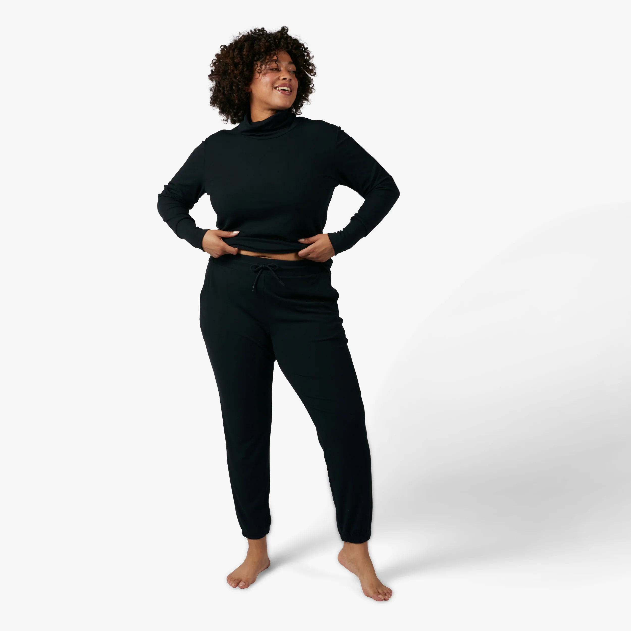 Bamboo Rib Drawstring Jogger - Black - Image 6