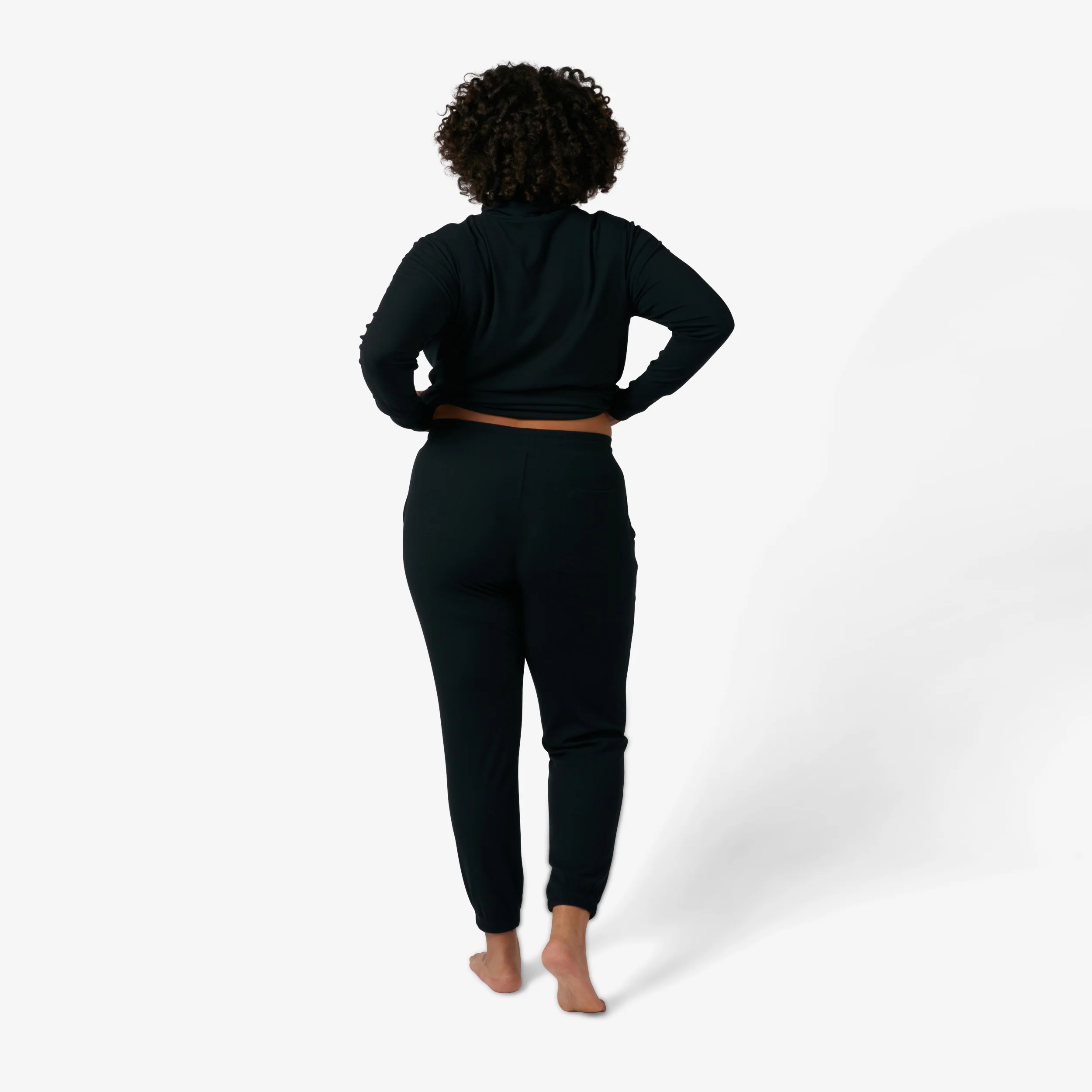Bamboo Rib Drawstring Jogger - Black - Image 7