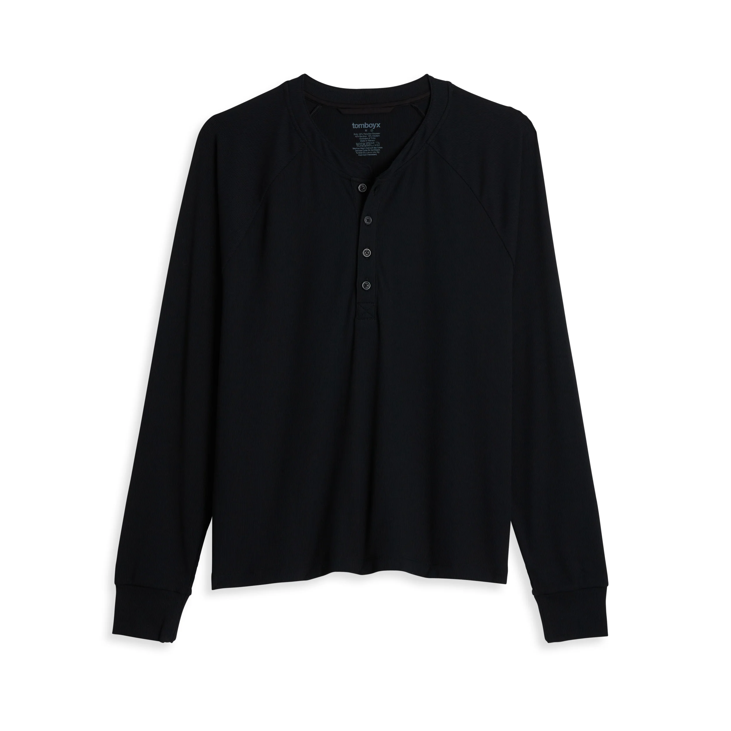 Bamboo Rib Long Sleeve Henley - Black