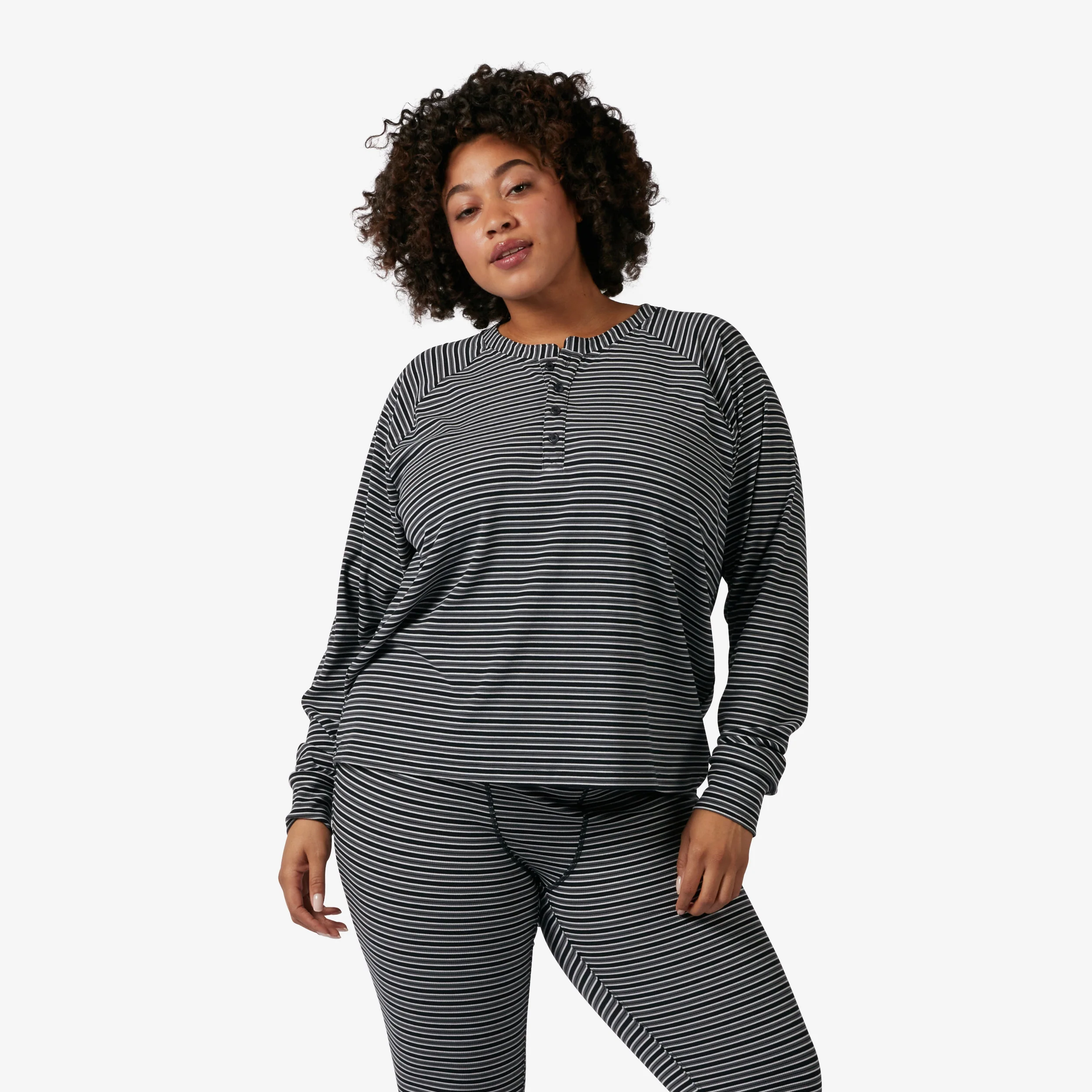 Bamboo Rib Long Sleeve Henley - Black - Image 5