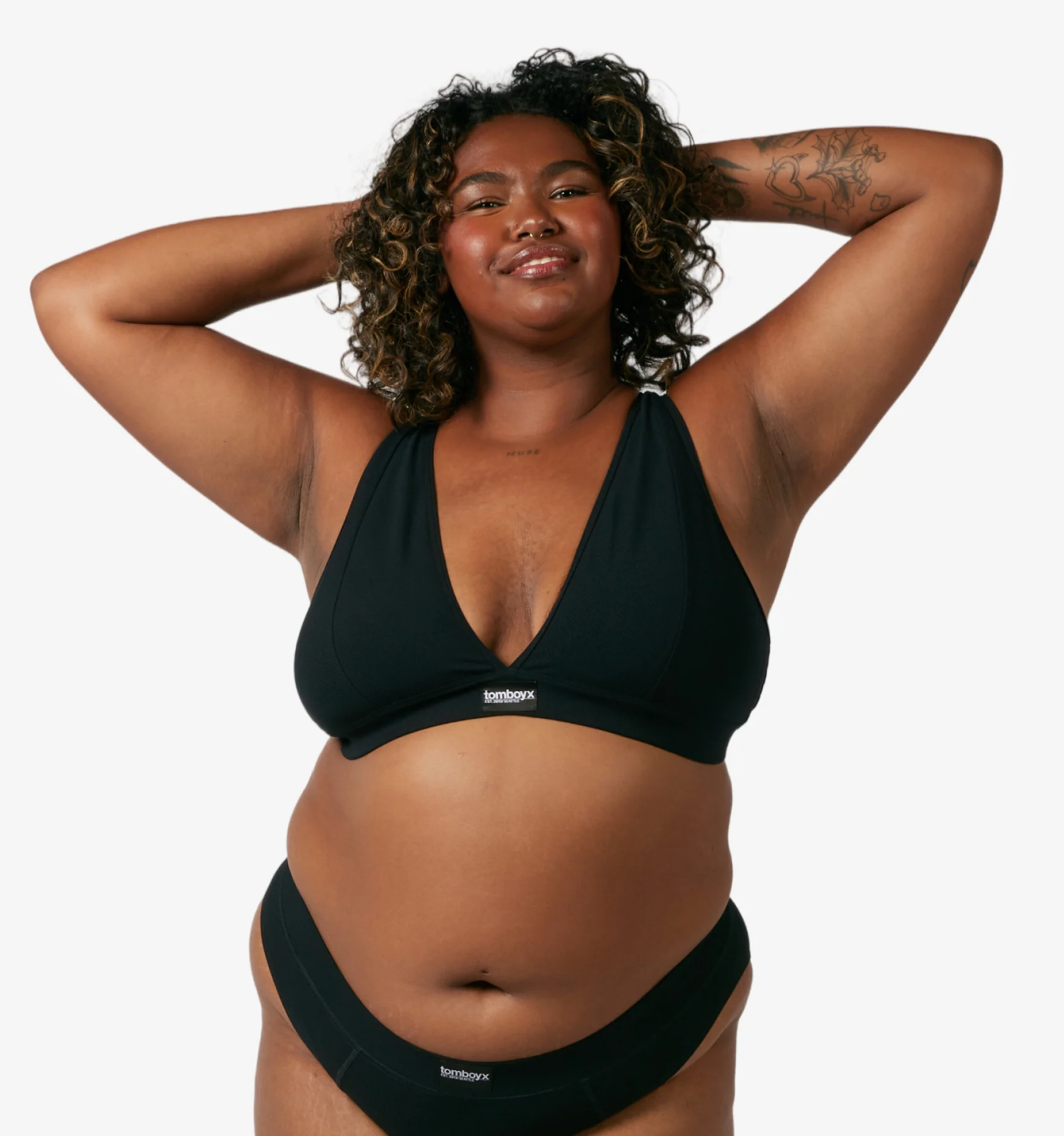 Bamboo Rib Plunge Bra - Black - Image 4