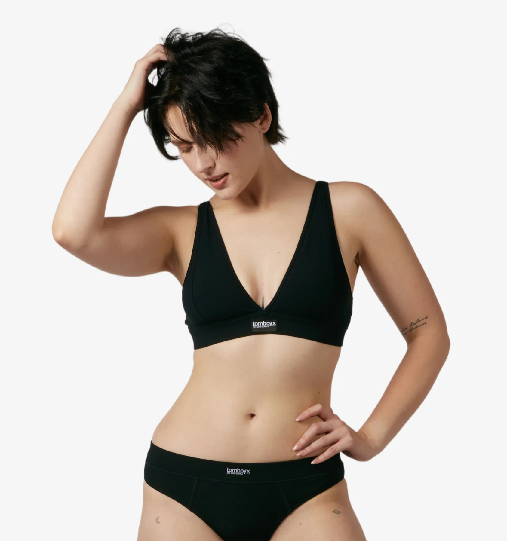 Bamboo Rib Plunge Bra - Black - Image 6