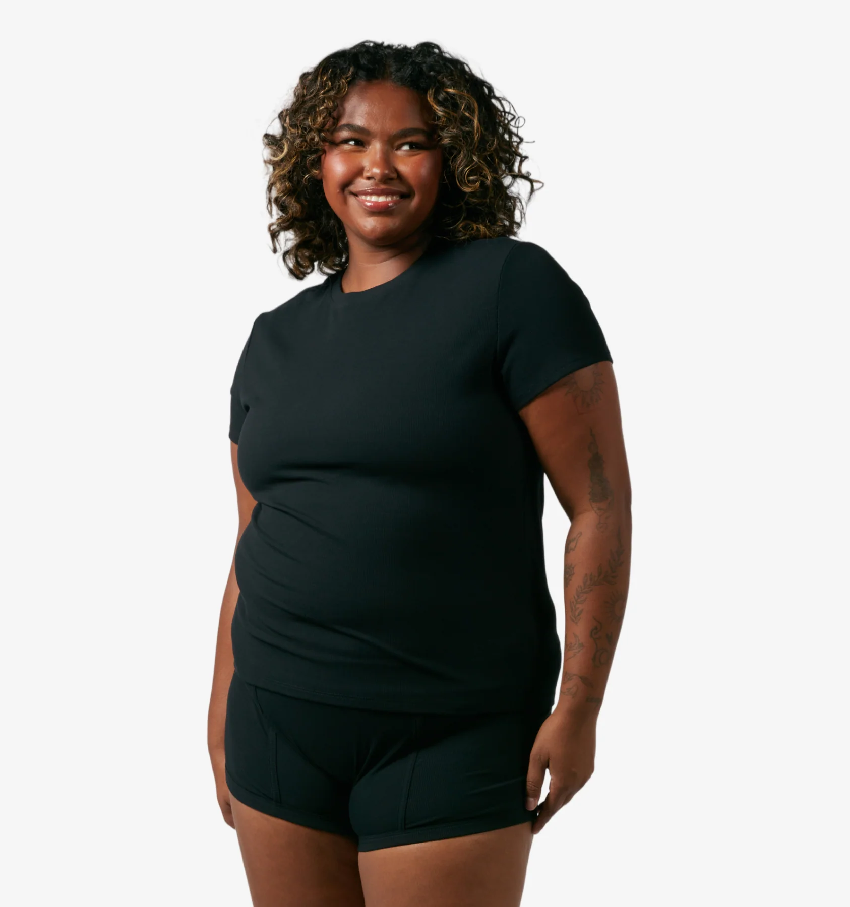 Bamboo Rib Short Sleeve Tee - Black - Image 4