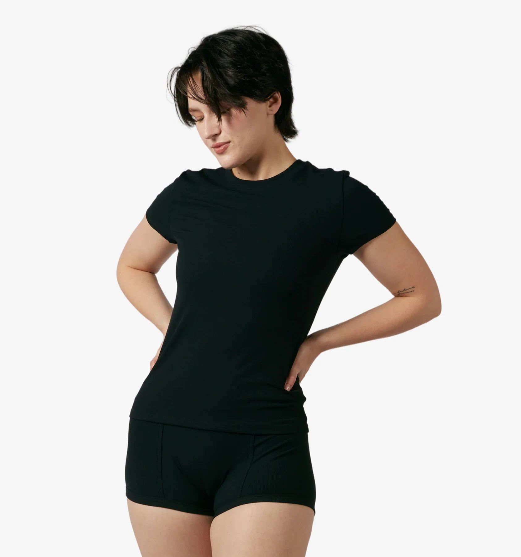 Bamboo Rib Short Sleeve Tee - Black - Image 6