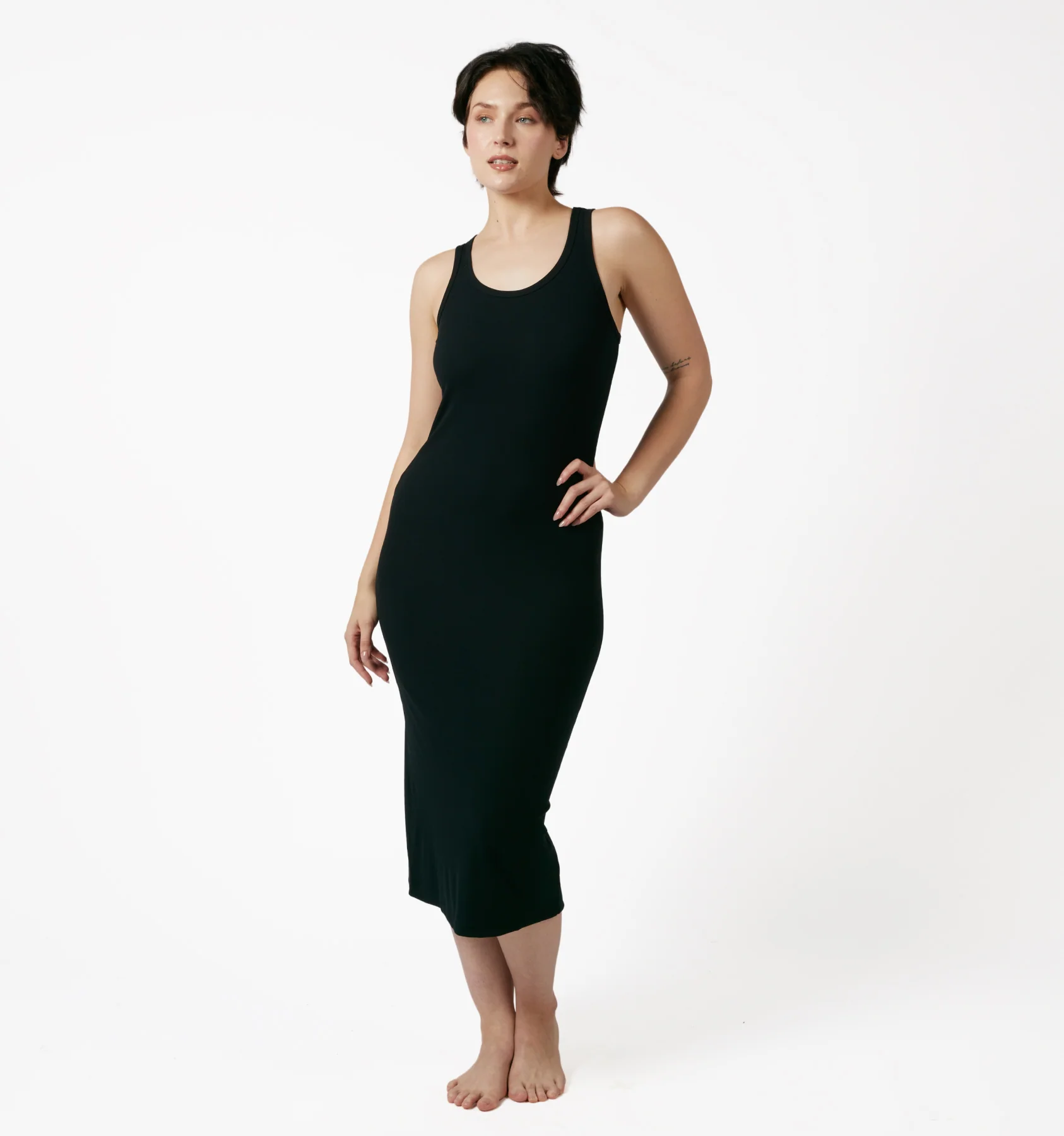 Bamboo Rib Sleeveless Midi Dress - Black - Image 3