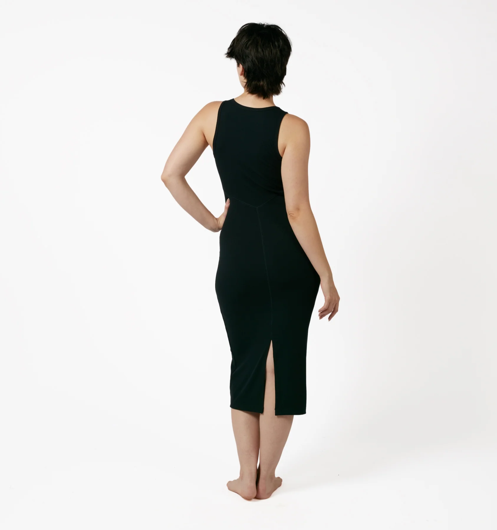 Bamboo Rib Sleeveless Midi Dress - Black - Image 4