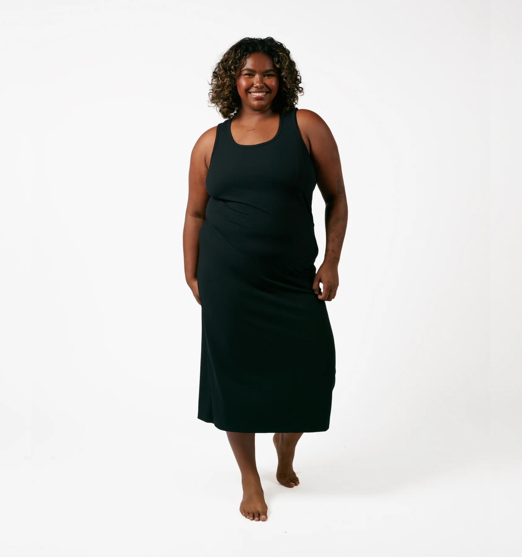 Bamboo Rib Sleeveless Midi Dress - Black - Image 5