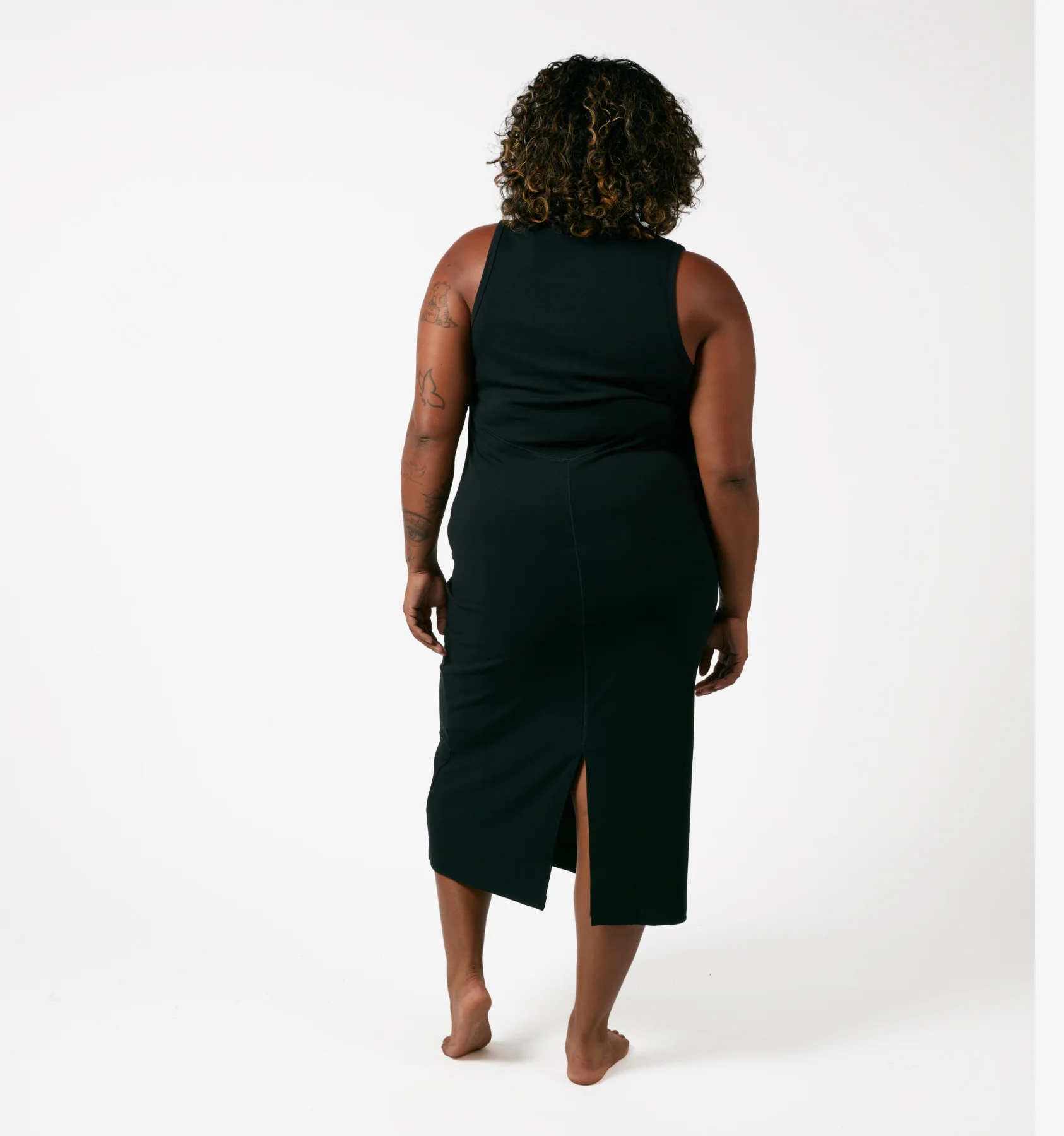 Bamboo Rib Sleeveless Midi Dress - Black - Image 6