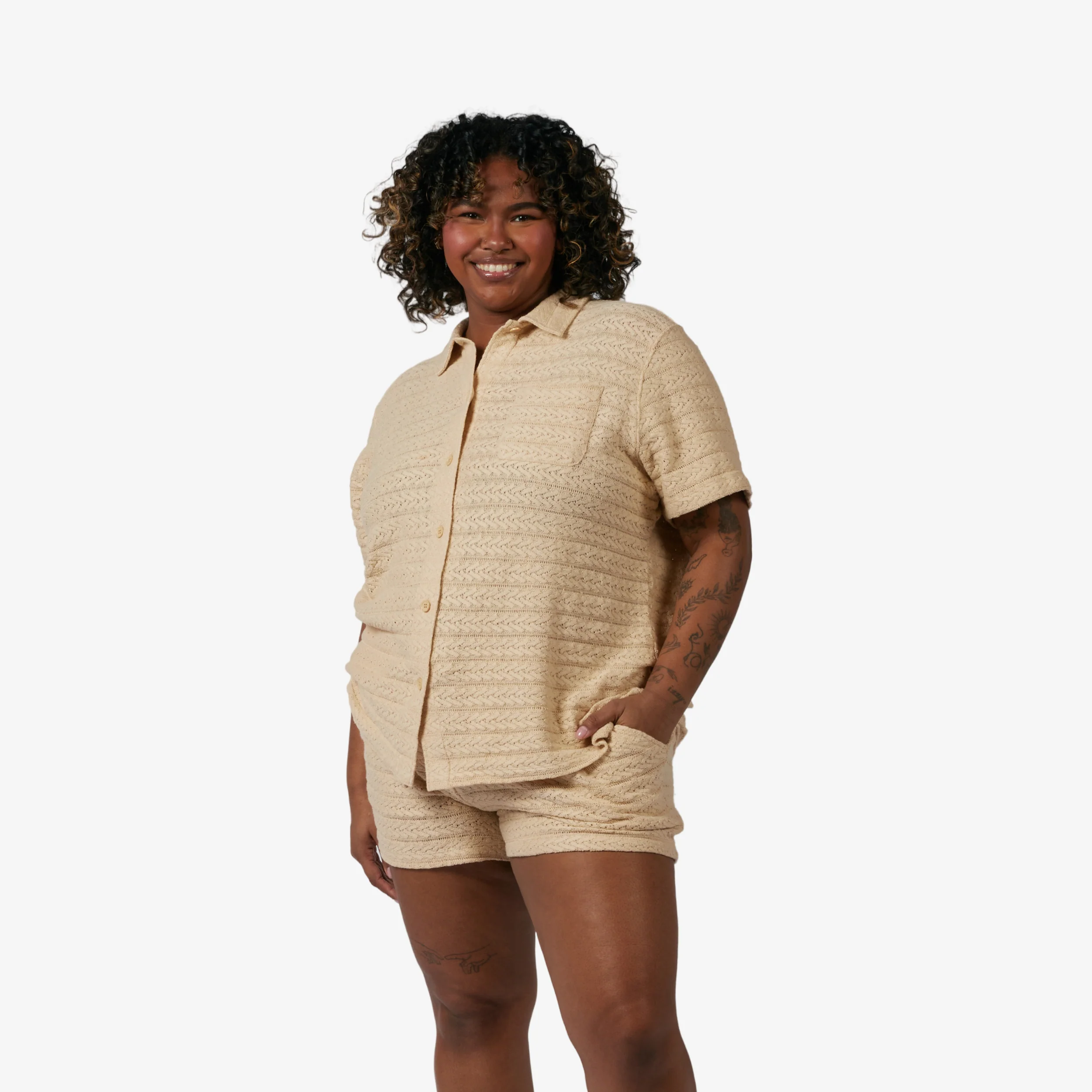 Crochet Cabana Shirt - Sandshell - Image 4