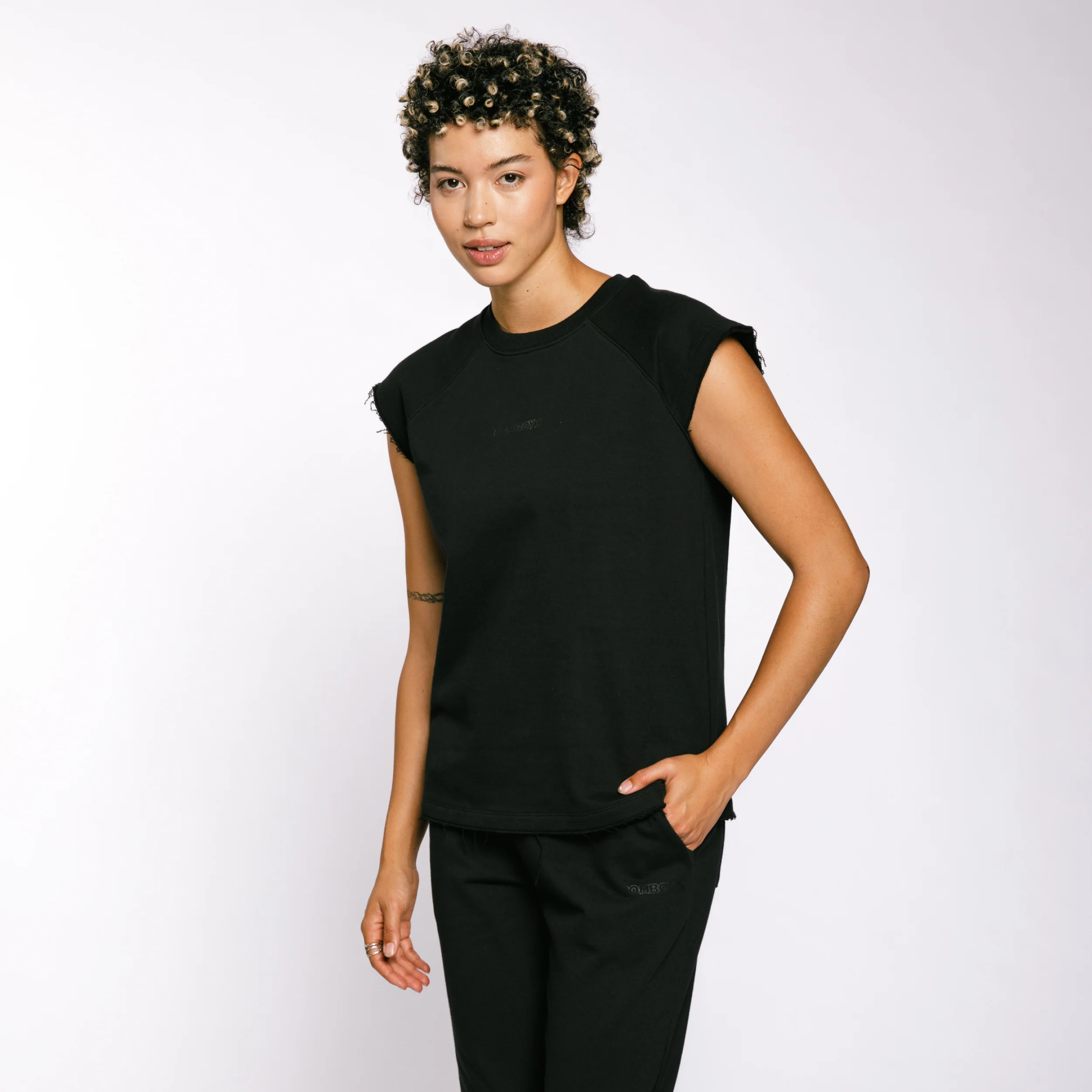 French Terry Cut Off Crew - Black - Image 10