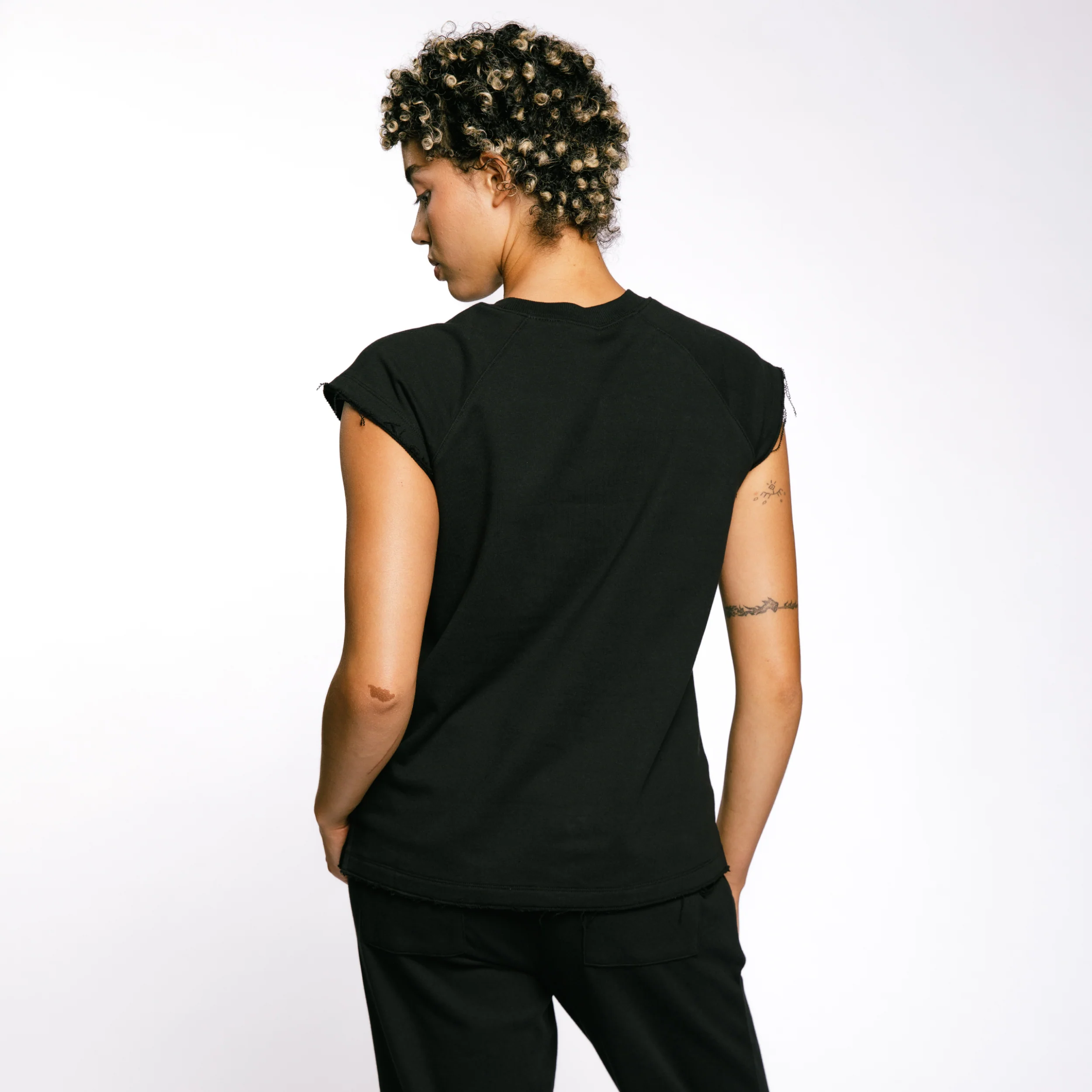 French Terry Cut Off Crew - Black - Image 11