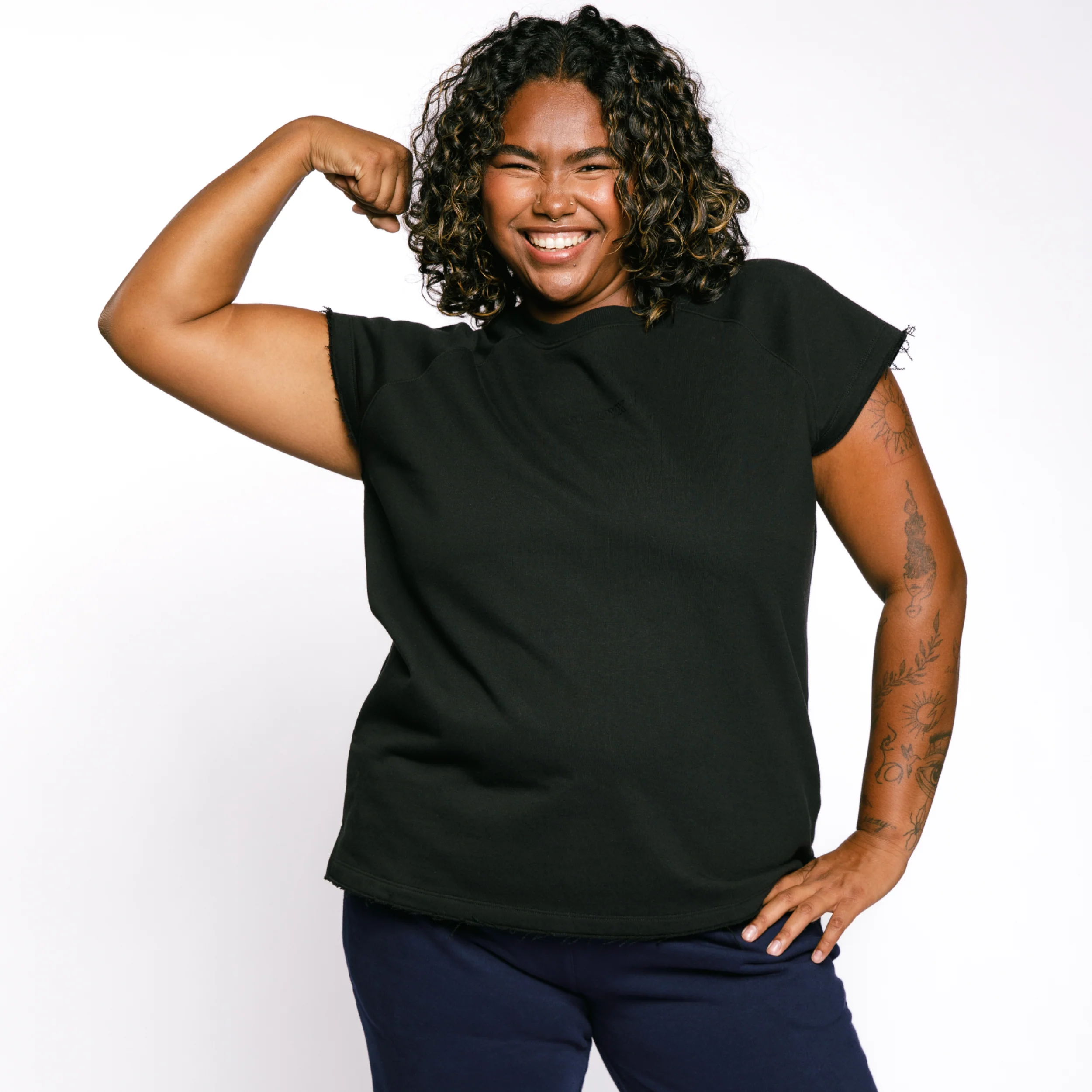 French Terry Cut Off Crew - Black - Image 7