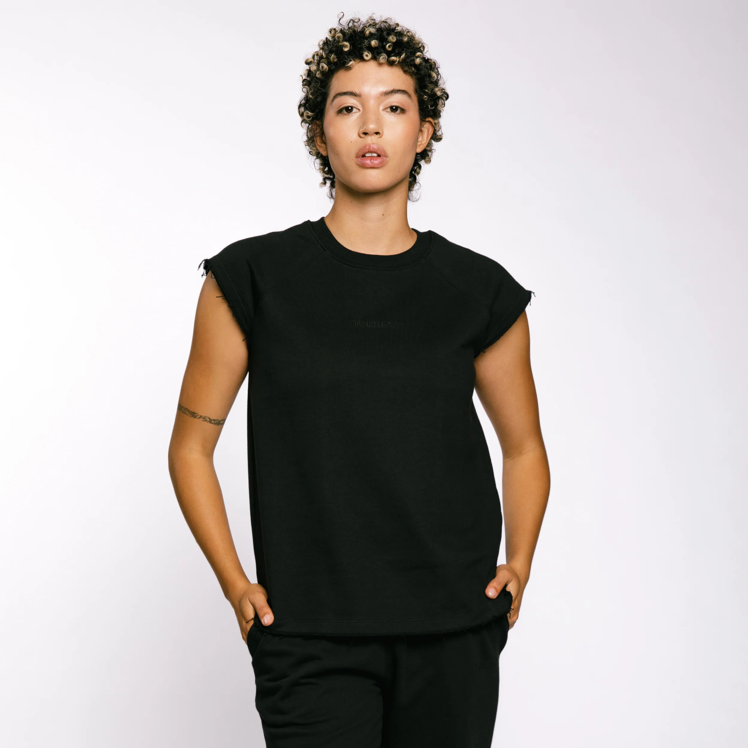 French Terry Cut Off Crew - Black - Image 9