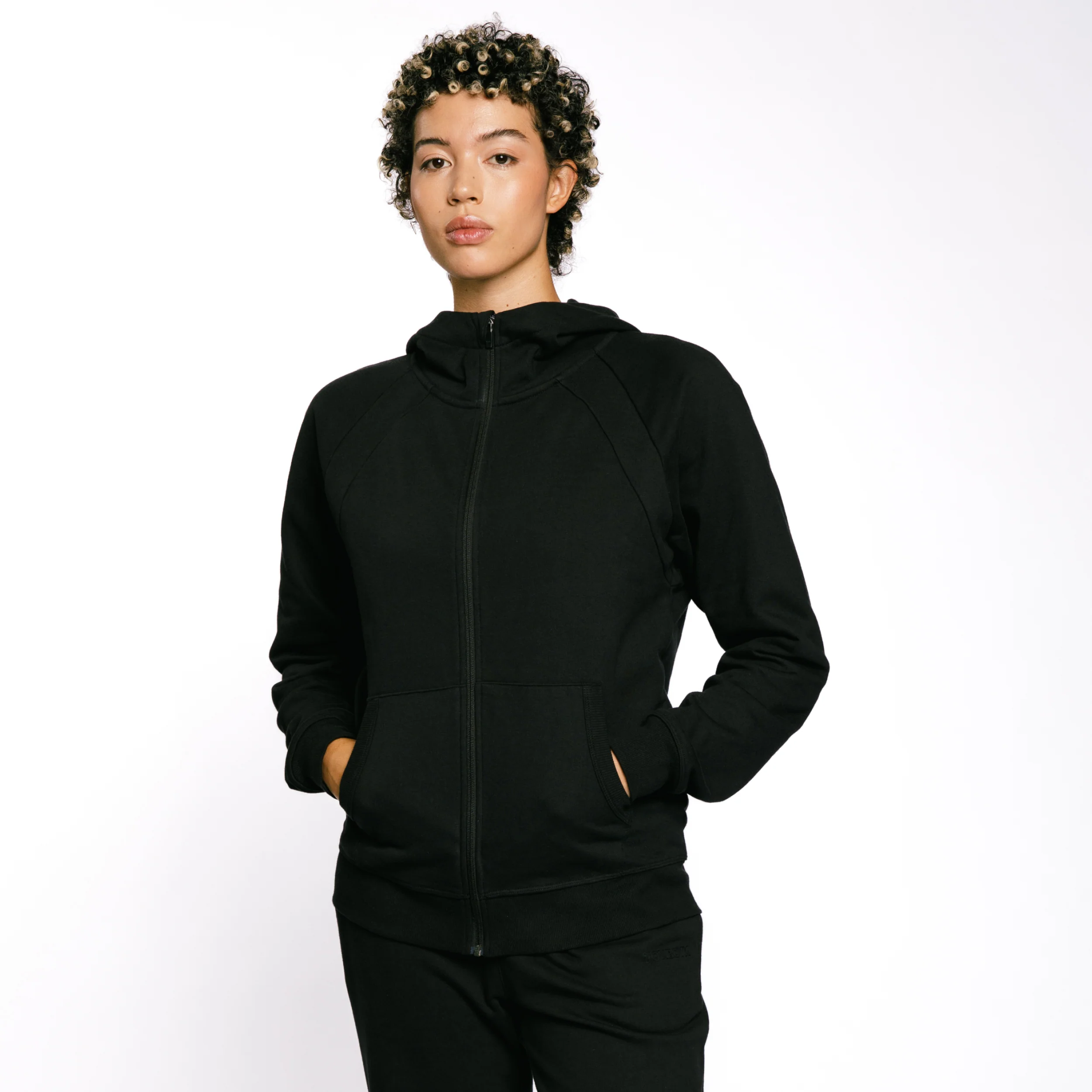 French Terry Full Zip Hoodie - Black - Image 5