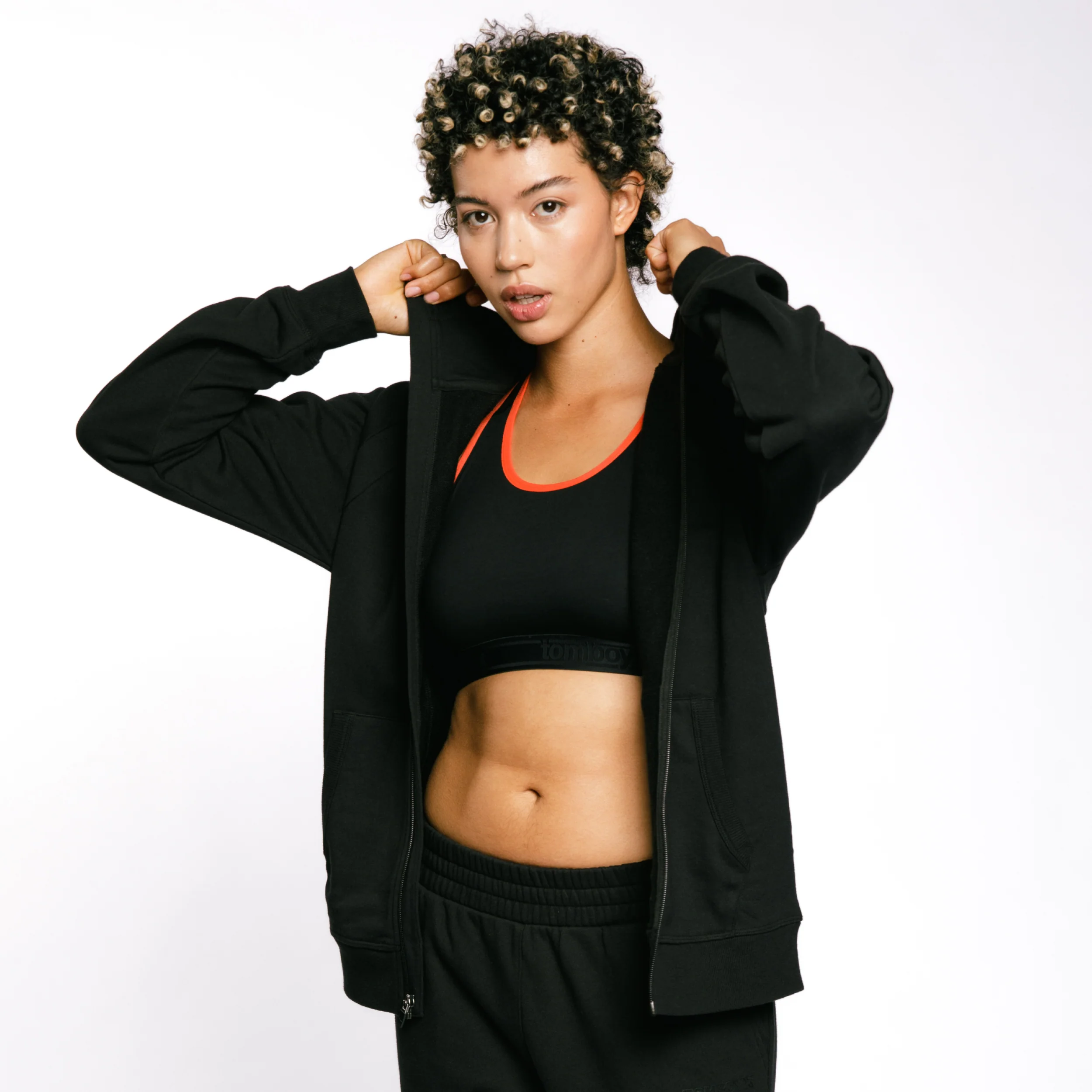 French Terry Full Zip Hoodie - Black - Image 7
