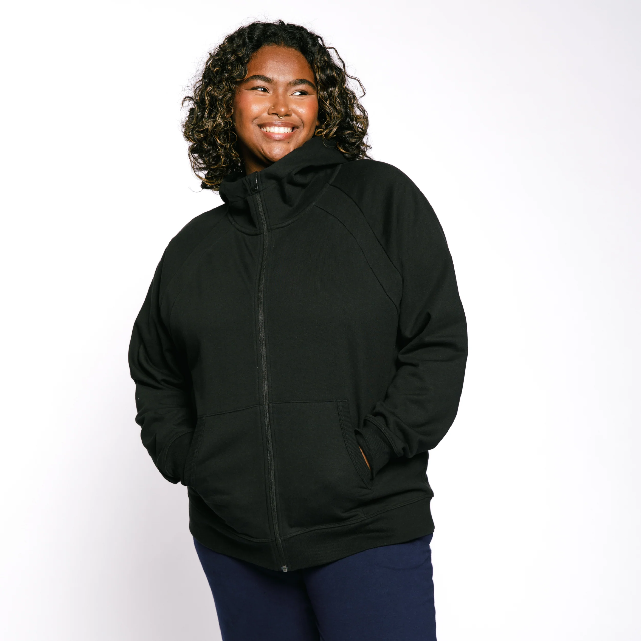 French Terry Full Zip Hoodie - Black - Image 8