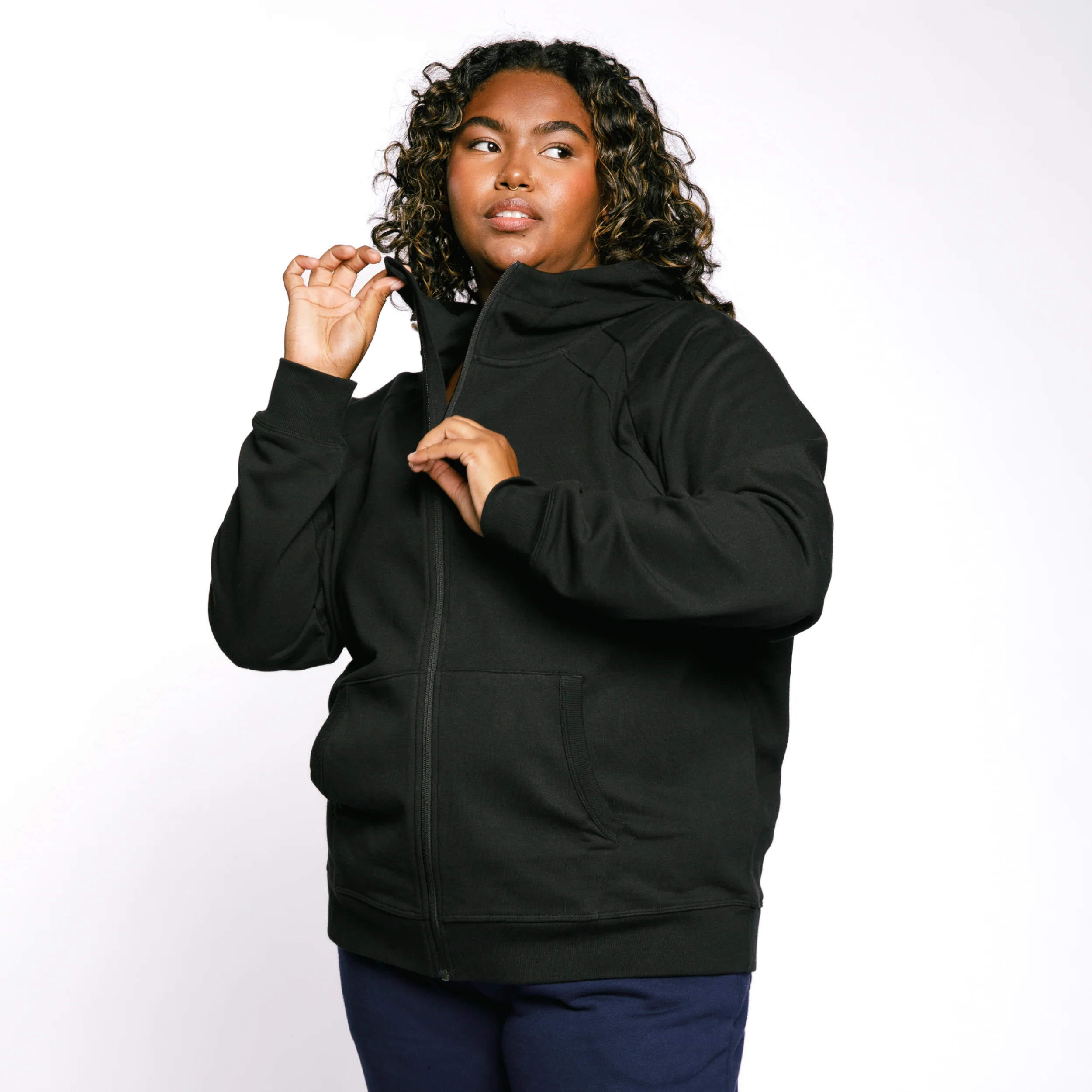 French Terry Full Zip Hoodie - Black - Image 9