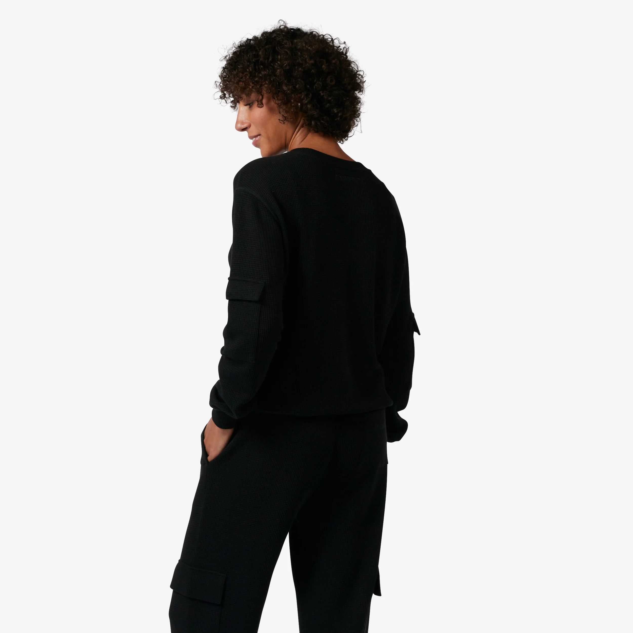 Modal Cloud Waffle Long Sleeve Cargo Crew - Black Beauty - Image 7