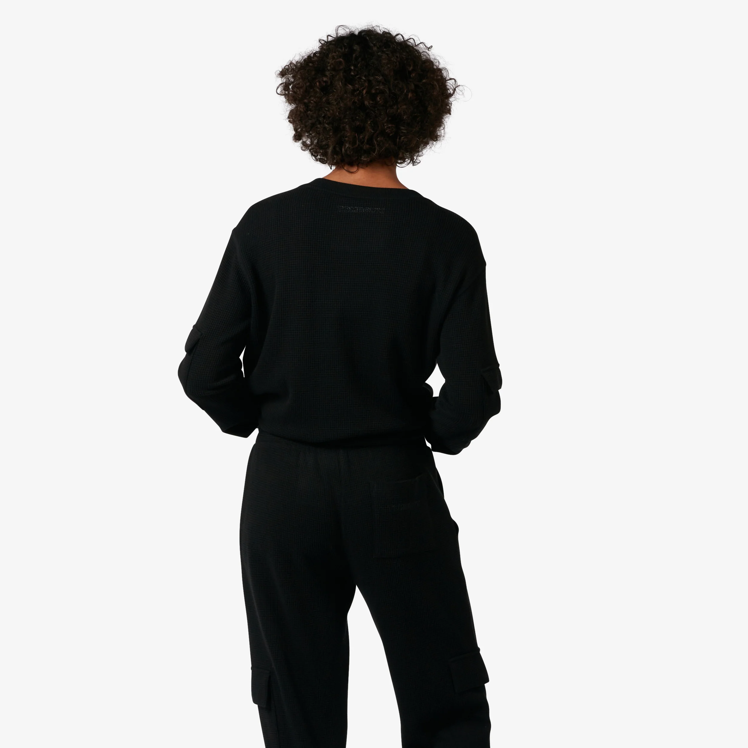 Modal Cloud Waffle Long Sleeve Cargo Crew - Black Beauty - Image 8