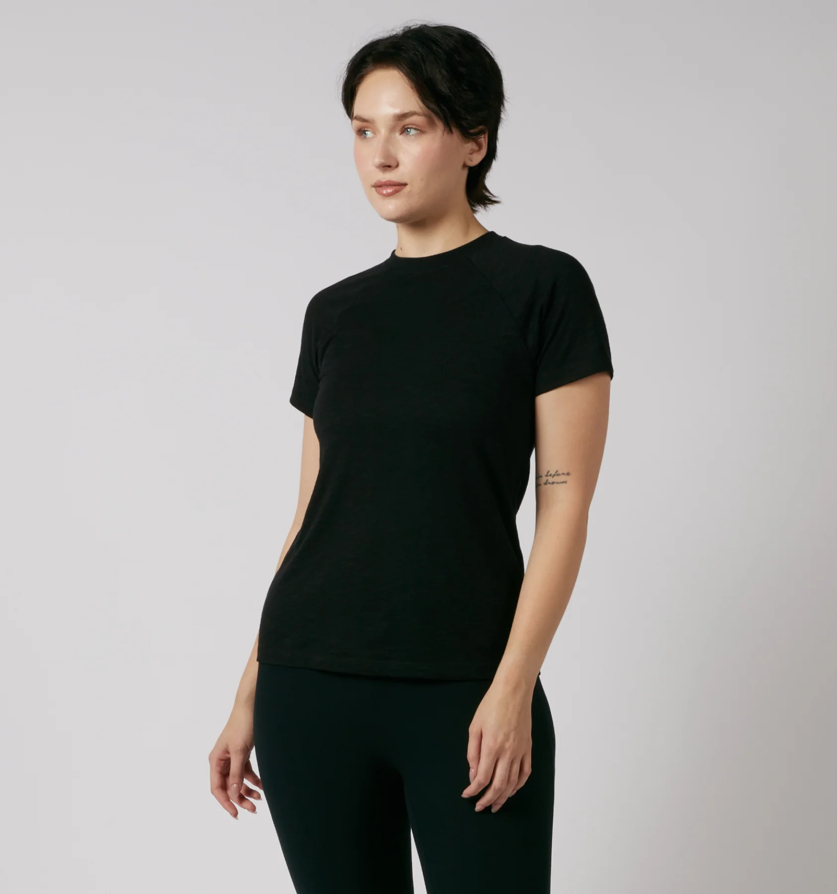 Short Sleeve Jersey Slub Raglan Tee - Black - Image 3