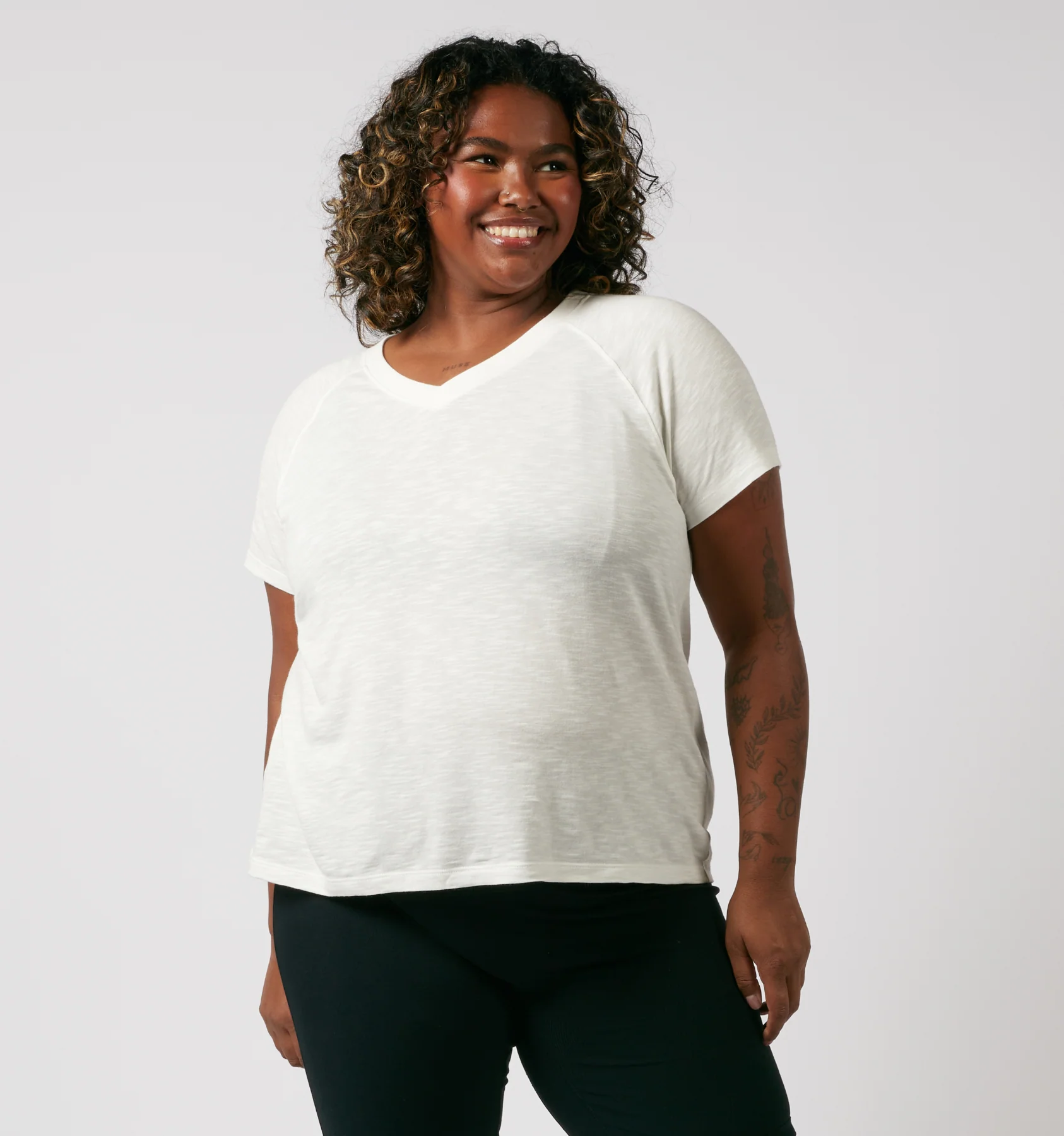Short Sleeve Jersey Slub V Neck Tee - Natural - Image 3
