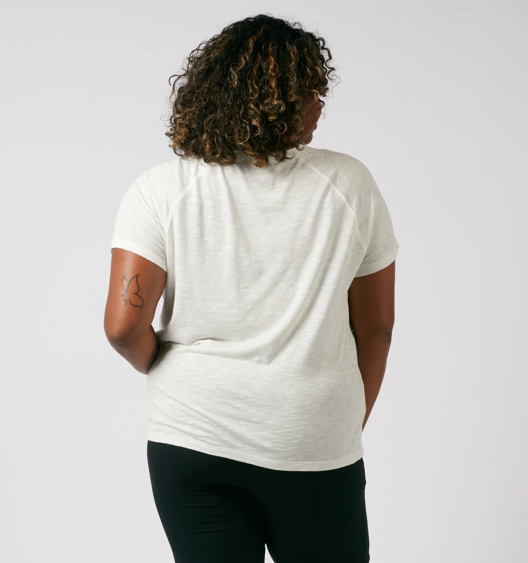 Short Sleeve Jersey Slub V Neck Tee - Natural - Image 4