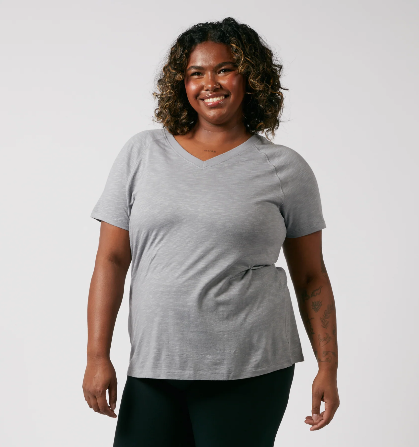 Short Sleeve Jersey Slub V Neck Tee - Ultimate Gray - Image 3