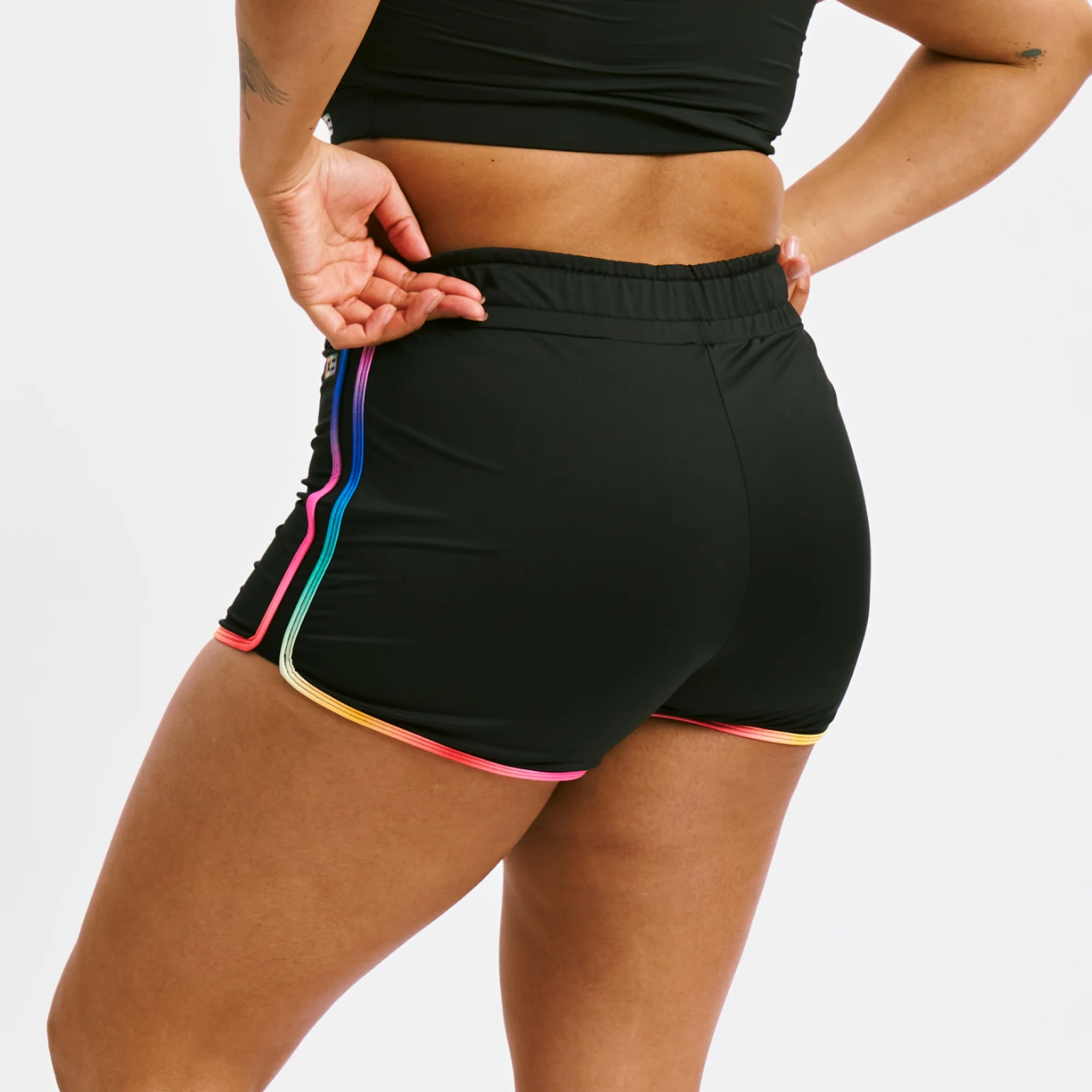 Swim High Waisted Boy Short - Black Rainbow Ombre - Image 3