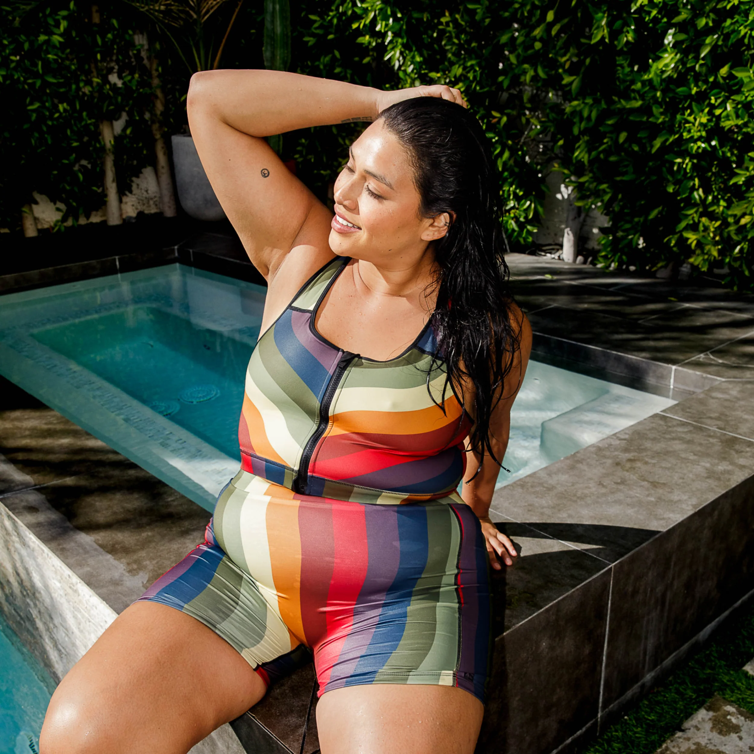 Swim Racerback Zip Compression Top - Rainbow Wave - Image 6
