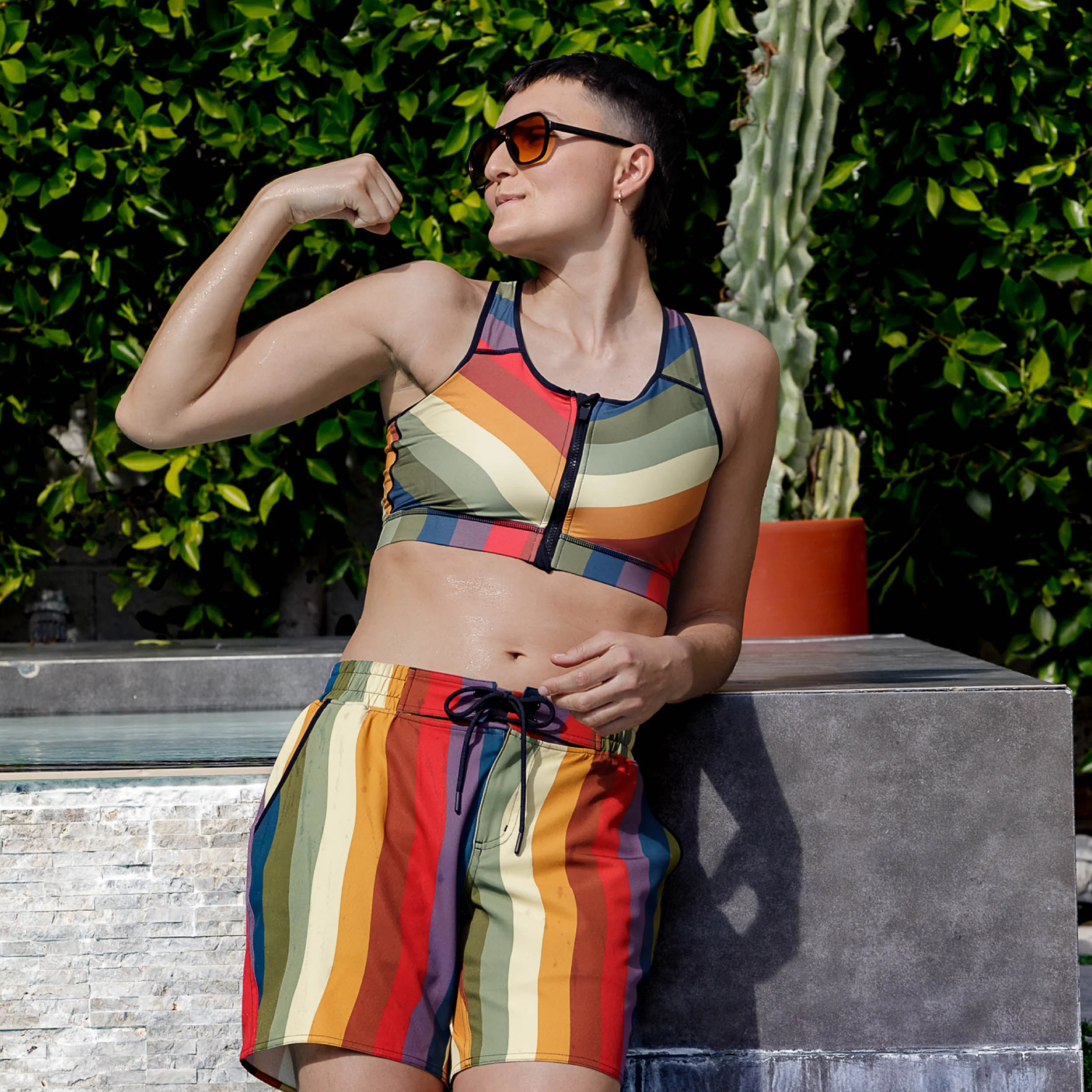 Swim Racerback Zip Compression Top - Rainbow Wave - Image 7